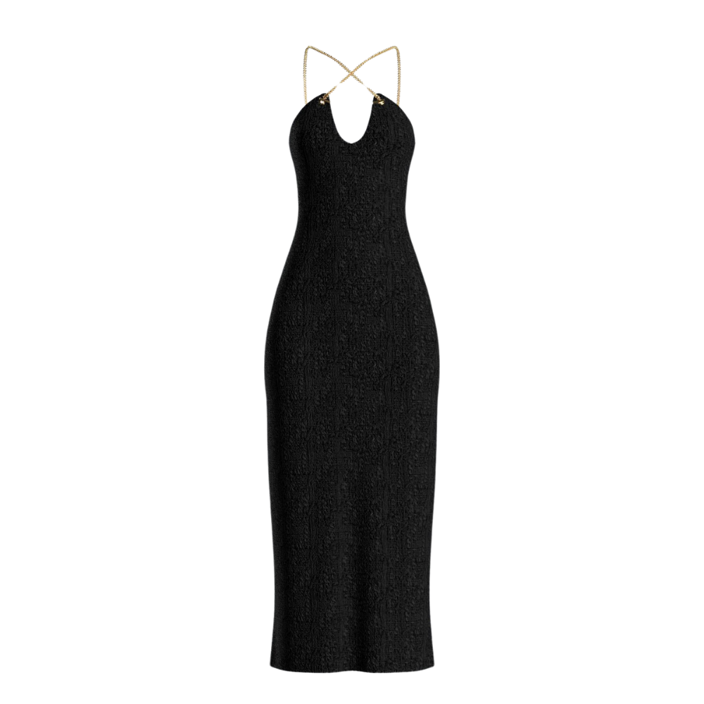 Black Tweed Midi Dress