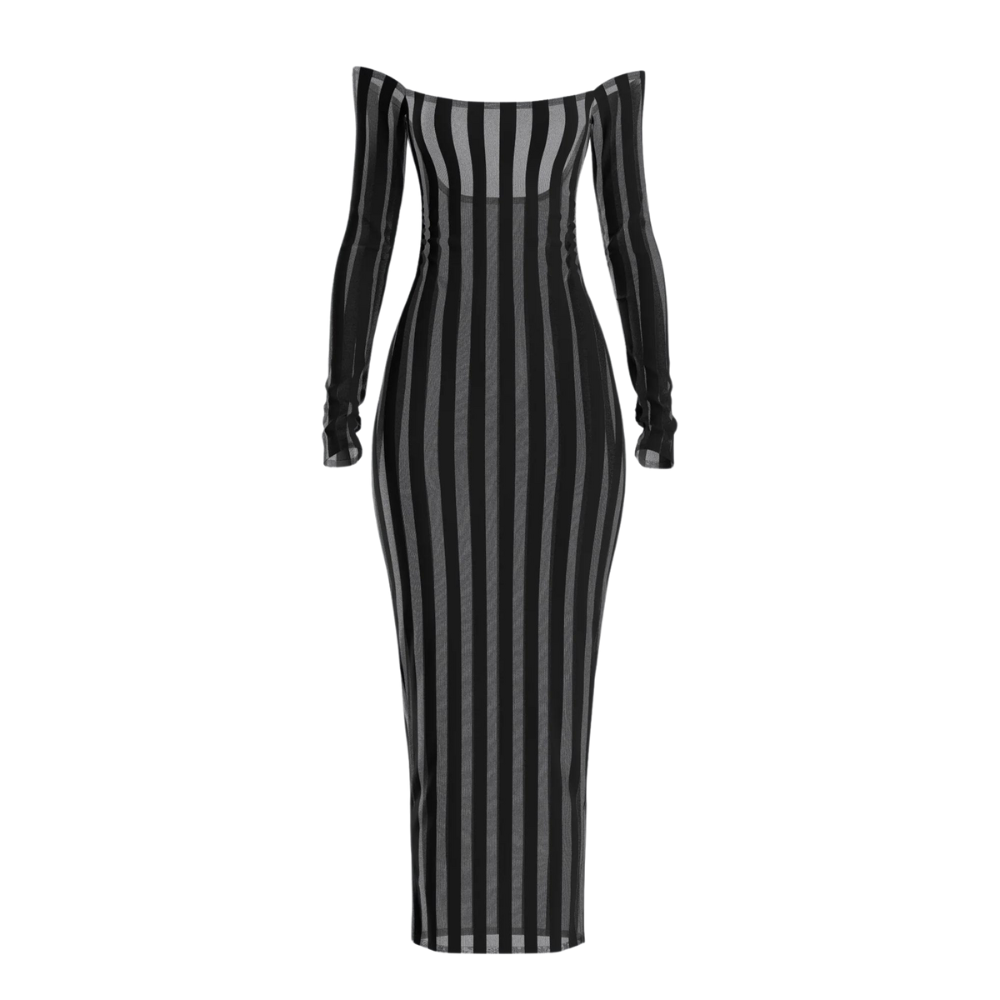 Black Stripe Midi Dress